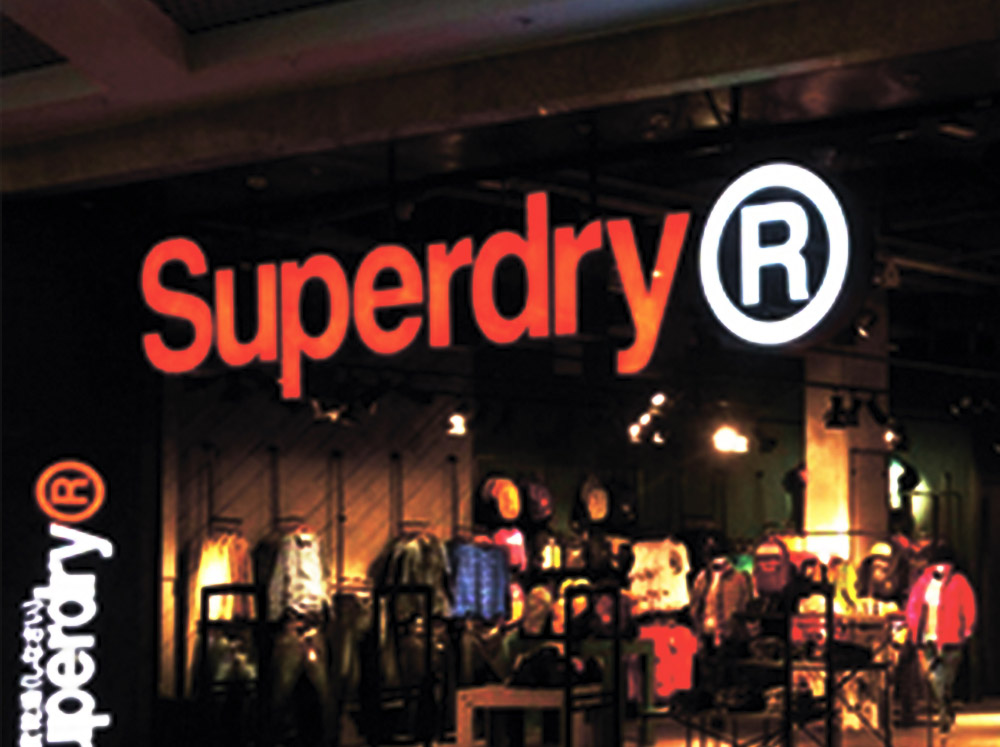 объемные световые цельноклеенные буквы "SUPERDRY" Н=500мм, лого, диаметром 700мм